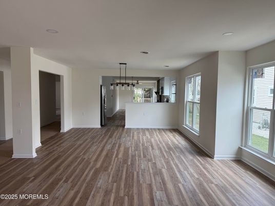 Empty room, Interior, Pendant Lights, Wood Texture Flooring