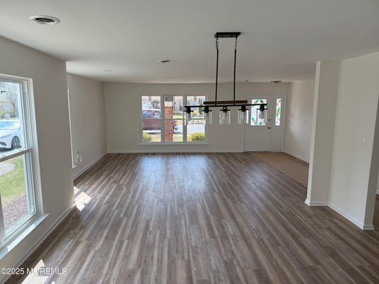 Empty room, Interior, Pendant Lights, Recessed Lighting, Wood Texture Flooring