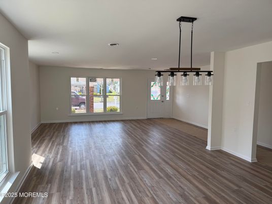 Empty room, Interior, Pendant Lights, Recessed Lighting, Wood Texture Flooring