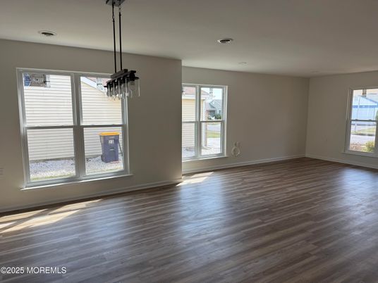 Empty room, Interior, Pendant Lights, Recessed Lighting, Wood Texture Flooring