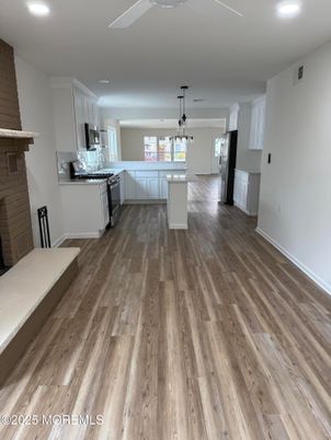 Interior, Kitchen, Pendant Lights, Recessed Lighting, Wood Texture Flooring