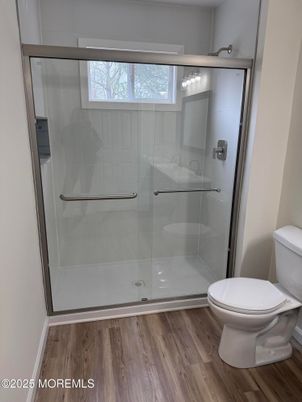 Bathroom, Glass Shower, Interior, Wood Texture Flooring