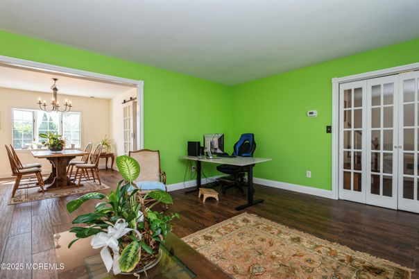 Chandelier, Home Office, Interior, Wood Texture Flooring