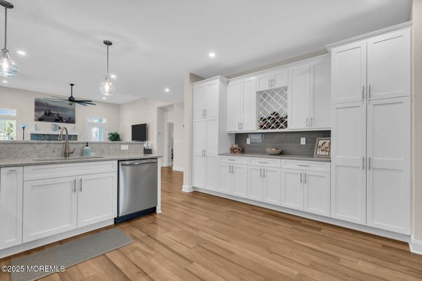 Interior, Kitchen, Pendant Lights, Recessed Lighting, Wood Texture Flooring