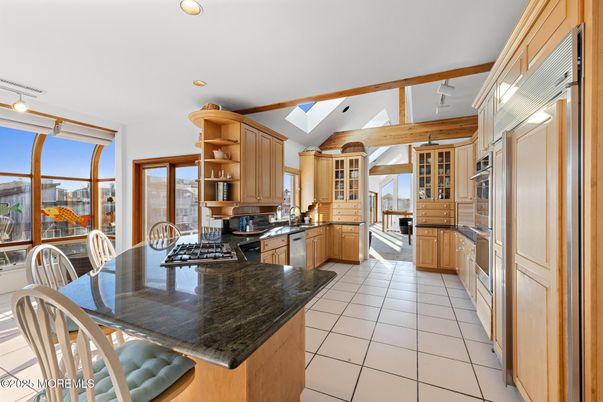 Dining room, Interior, Kitchen, Recessed Lighting, Stainless Steel Appliances, Wooden Beams