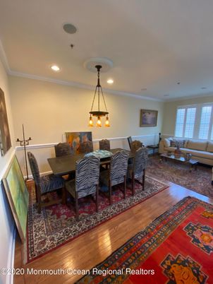 Dining room, Interior, Living room, Pendant Lights, Recessed Lighting, Wood Texture Flooring
