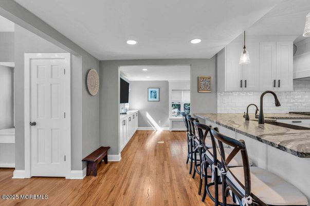 Interior, Kitchen, Pendant Lights, Recessed Lighting, Wood Texture Flooring