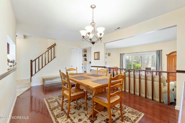 Chandelier, Dining room, Interior, Wood Texture Flooring