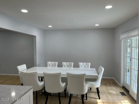 Dining room, Interior, Recessed Lighting, Wood Texture Flooring