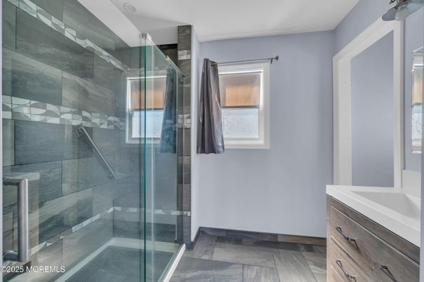 Bathroom, Glass Shower, Interior, Wood Texture Flooring