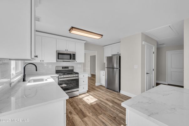 Interior, Kitchen, Stainless Steel Appliances, Wood Texture Flooring