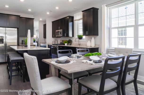 Dining room, Interior, Kitchen, Recessed Lighting, Stainless Steel Appliances, Wood Texture Flooring