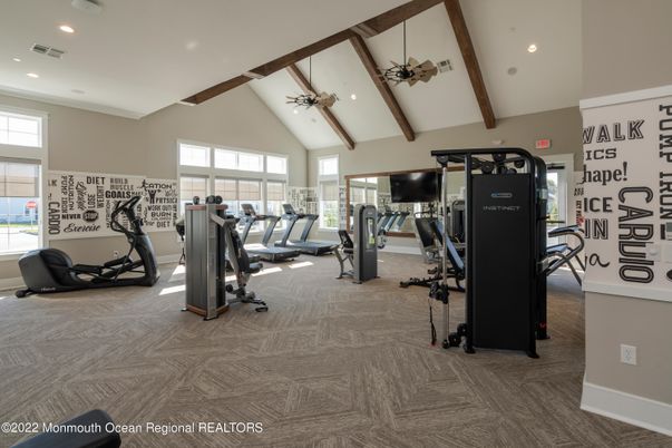 Fitness Equipment, Gym, Interior, Recessed Lighting, Wooden Beams