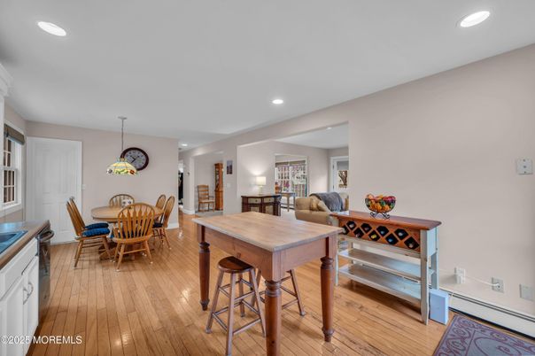 Dining room, Interior, Recessed Lighting, Wood Texture Flooring