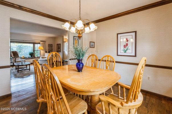 Dining room, Interior, Living room, Pendant Lights, Wood Texture Flooring