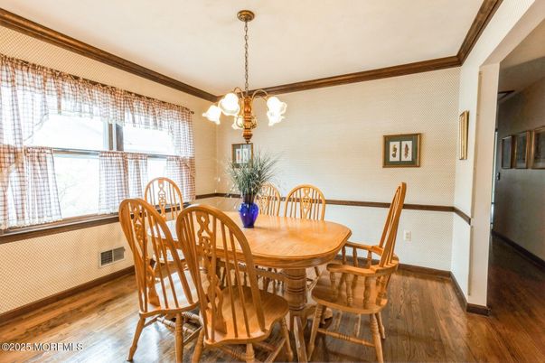 Dining room, Interior, Pendant Lights, Wood Texture Flooring