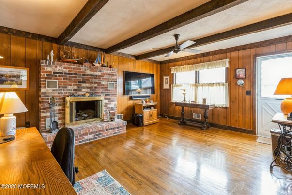 Fireplace, Interior, Stone Walls, Wooden Beams, Wood Texture Flooring, Wooden Walls