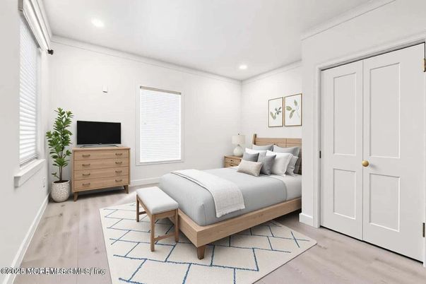 Bedroom, Interior, Recessed Lighting, Wood Texture Flooring