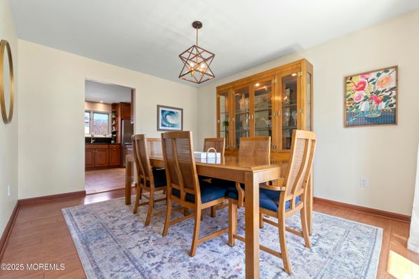 Dining room, Interior, Pendant Lights, Wood Texture Flooring