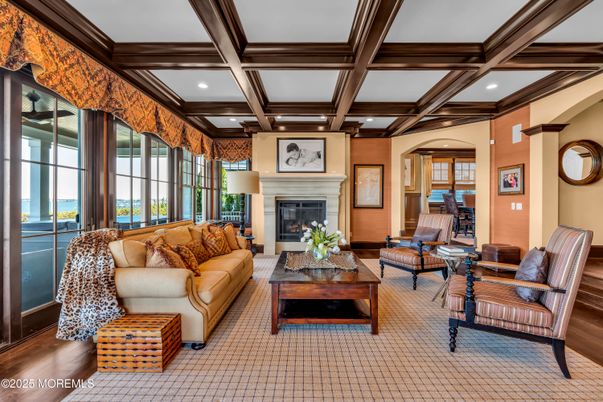 Fireplace, Interior, Living room, Recessed Lighting, Wooden Beams, Wood Texture Flooring