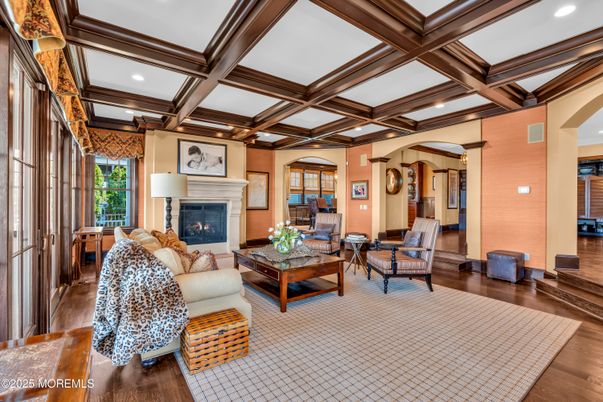 Fireplace, Interior, Living room, Recessed Lighting, Wooden Beams, Wood Texture Flooring