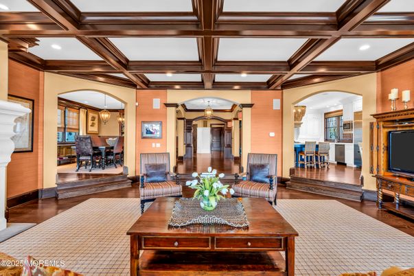 Fireplace, Interior, Living room, Recessed Lighting, Wooden Beams, Wood Texture Flooring