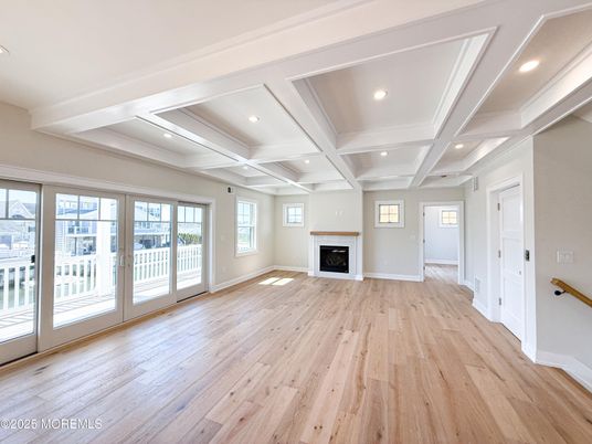 Empty room, Fireplace, Interior, Recessed Lighting, Wood Texture Flooring