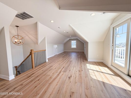 Empty room, Interior, Pendant Lights, Recessed Lighting, Wood Texture Flooring