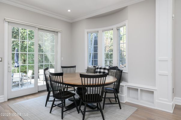 Dining room, Interior, Recessed Lighting, Wood Texture Flooring