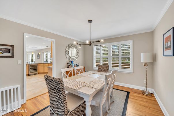 Dining room, Interior, Pendant Lights, Wood Texture Flooring