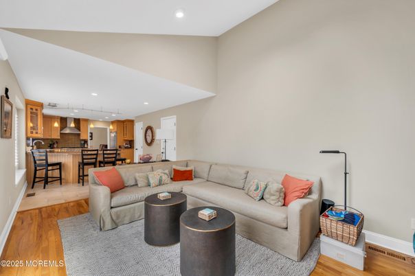Interior, Kitchen, Living room, Pendant Lights, Recessed Lighting, Wood Texture Flooring