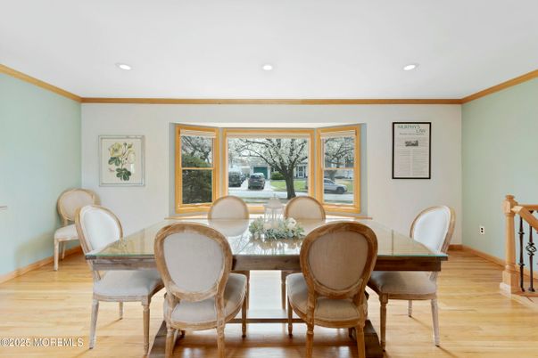 Dining room, Interior, Recessed Lighting, Wood Texture Flooring