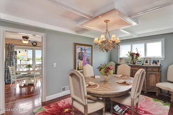 Chandelier, Dining room, Interior, Wood Texture Flooring
