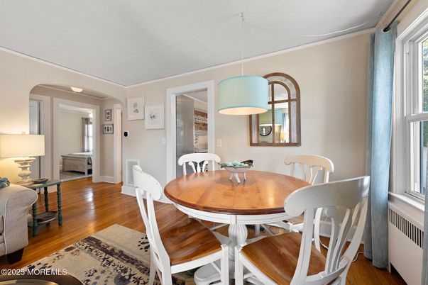 Dining room, Interior, Pendant Lights, Wood Texture Flooring