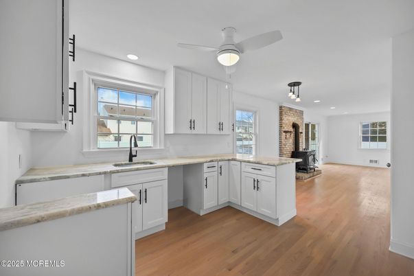 Interior, Kitchen, Recessed Lighting, Wood Texture Flooring