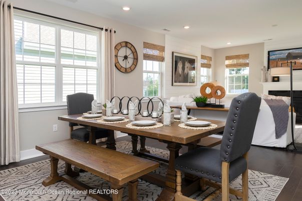 Dining room, Interior, Recessed Lighting, Wood Texture Flooring