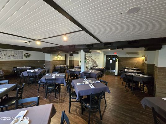Dining room, Interior, Stone Walls, Wood Texture Flooring