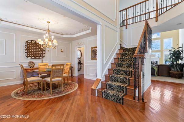 Chandelier, Dining room, Interior, Wood Texture Flooring