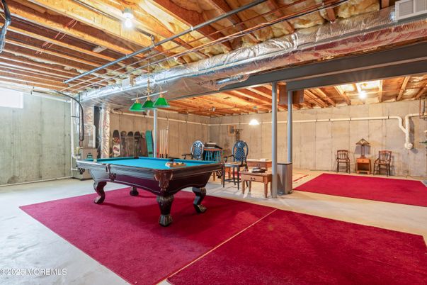 Billiard Table, Game Room, Interior, Wooden Beams