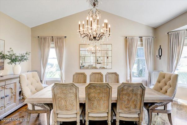 Chandelier, Dining room, Interior, Wood Texture Flooring