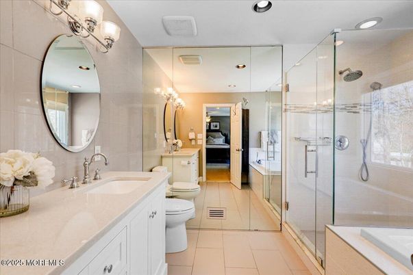 Bathroom, Dual Sink Vanities, Glass Shower, Interior, Recessed Lighting