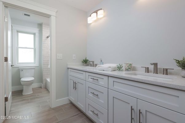 Bathroom, Dual Sink Vanities, Interior, Wood Texture Flooring