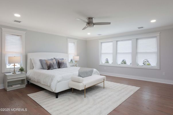 Bedroom, Interior, Recessed Lighting, Wood Texture Flooring