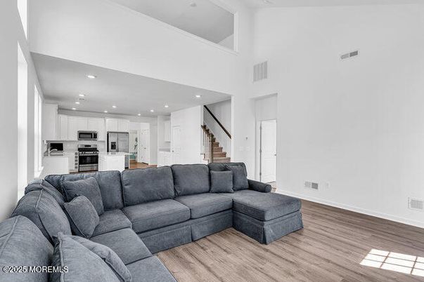 Interior, Kitchen, Living room, Recessed Lighting, Stainless Steel Appliances, Wood Texture Flooring