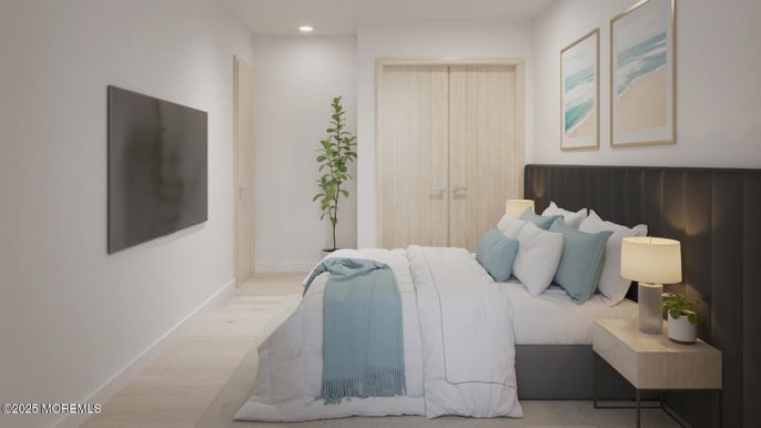 Bedroom, Interior, Recessed Lighting, Wood Texture Flooring