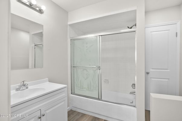 Bathroom, Glass Shower, Interior, Wood Texture Flooring