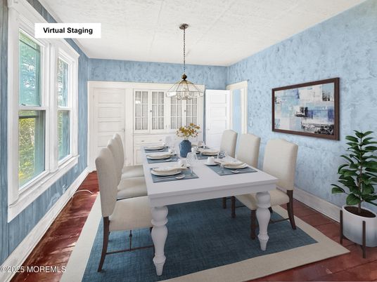 Dining room, Interior, Pendant Lights, Wood Texture Flooring