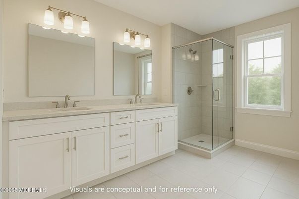 Bathroom, Dual Sink Vanities, Glass Shower, Interior