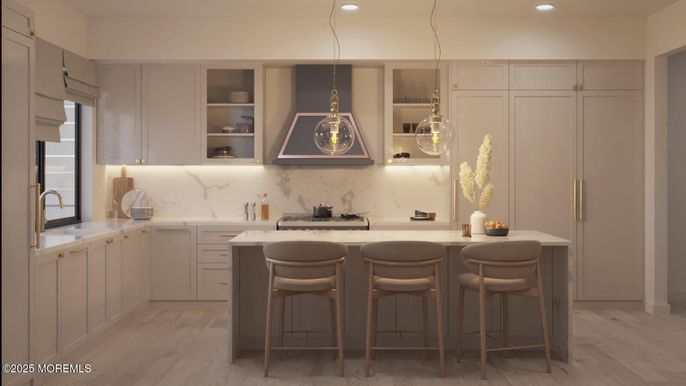 Interior, Kitchen, Pendant Lights, Recessed Lighting, Wood Texture Flooring