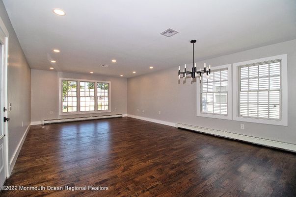 Empty room, Interior, Pendant Lights, Recessed Lighting, Wood Texture Flooring